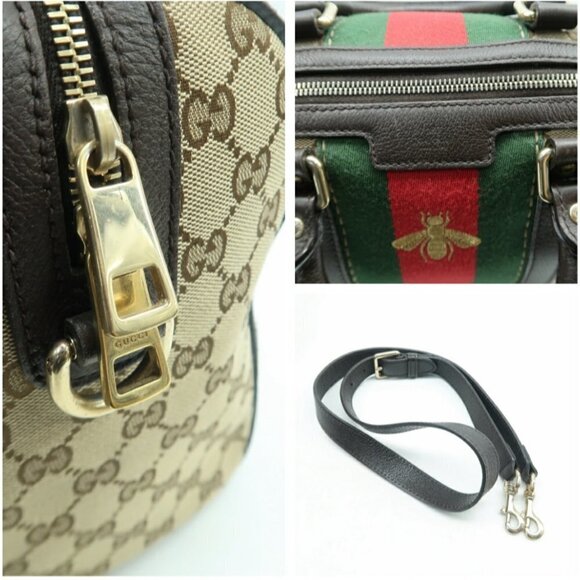 100% Authentic GUCCI Boston Brown Canvas Satchel Bag - Picture 9 of 12